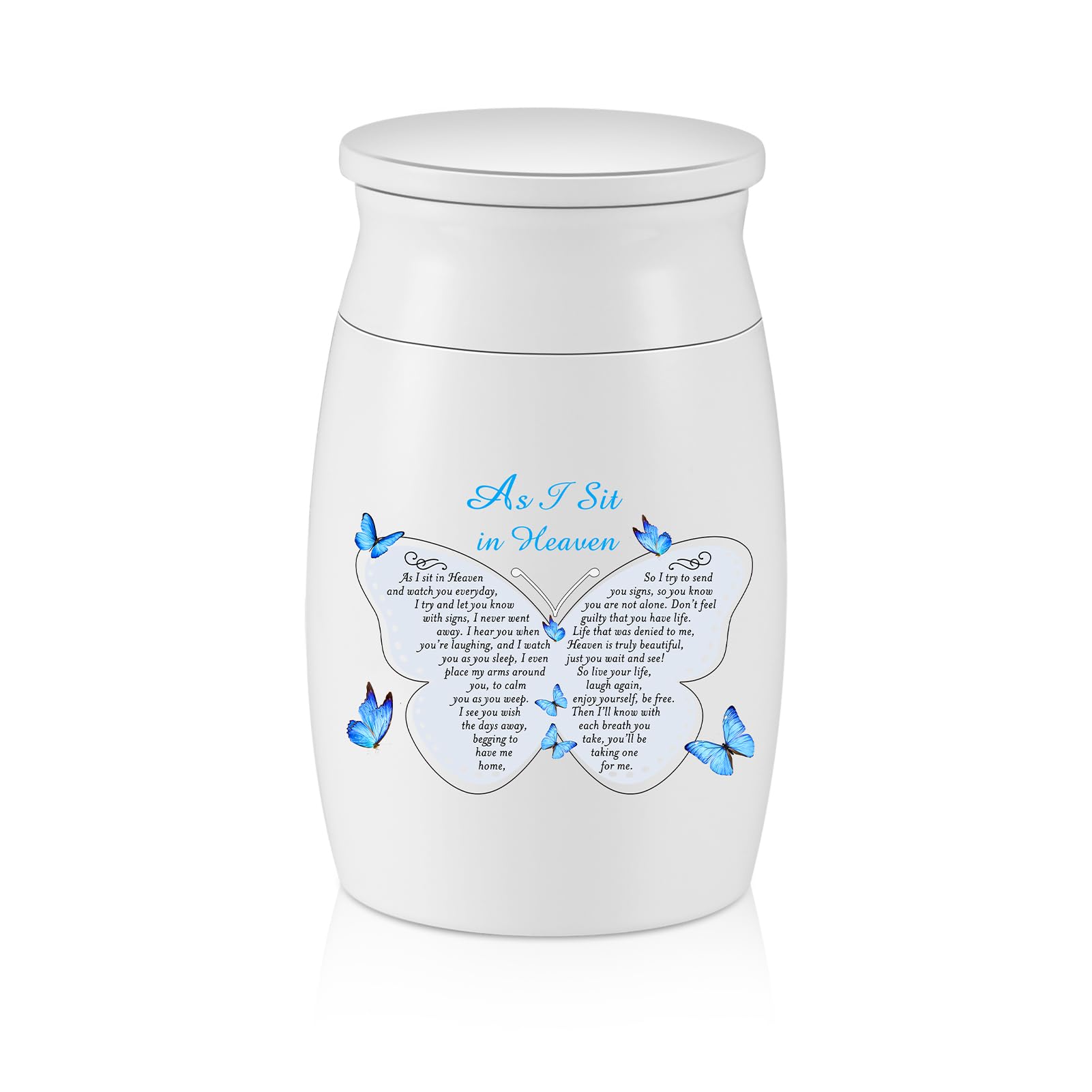 SOITIS Small Aluminium Mini Keepsake Urn - White Butterflies Pattern, Memorial Urn for Human Ashes — image 1