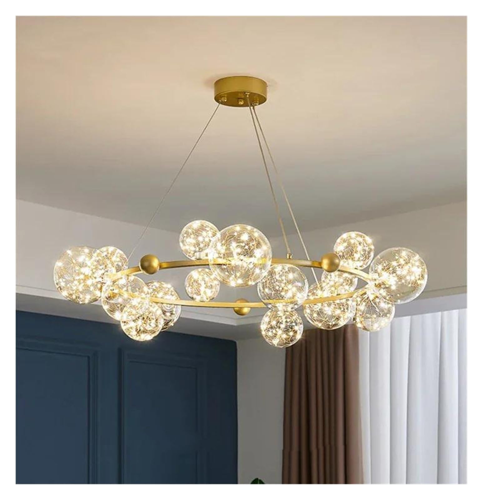 Lampadario Nordico per Soggiorno, Pieno di Stelle, Lampada da Ristorante, Rete Moderna, Anello di Celebrità, Fagioli magici, Lampada a Sospensione Creativa per Camera da Letto (Bianco Caldo,