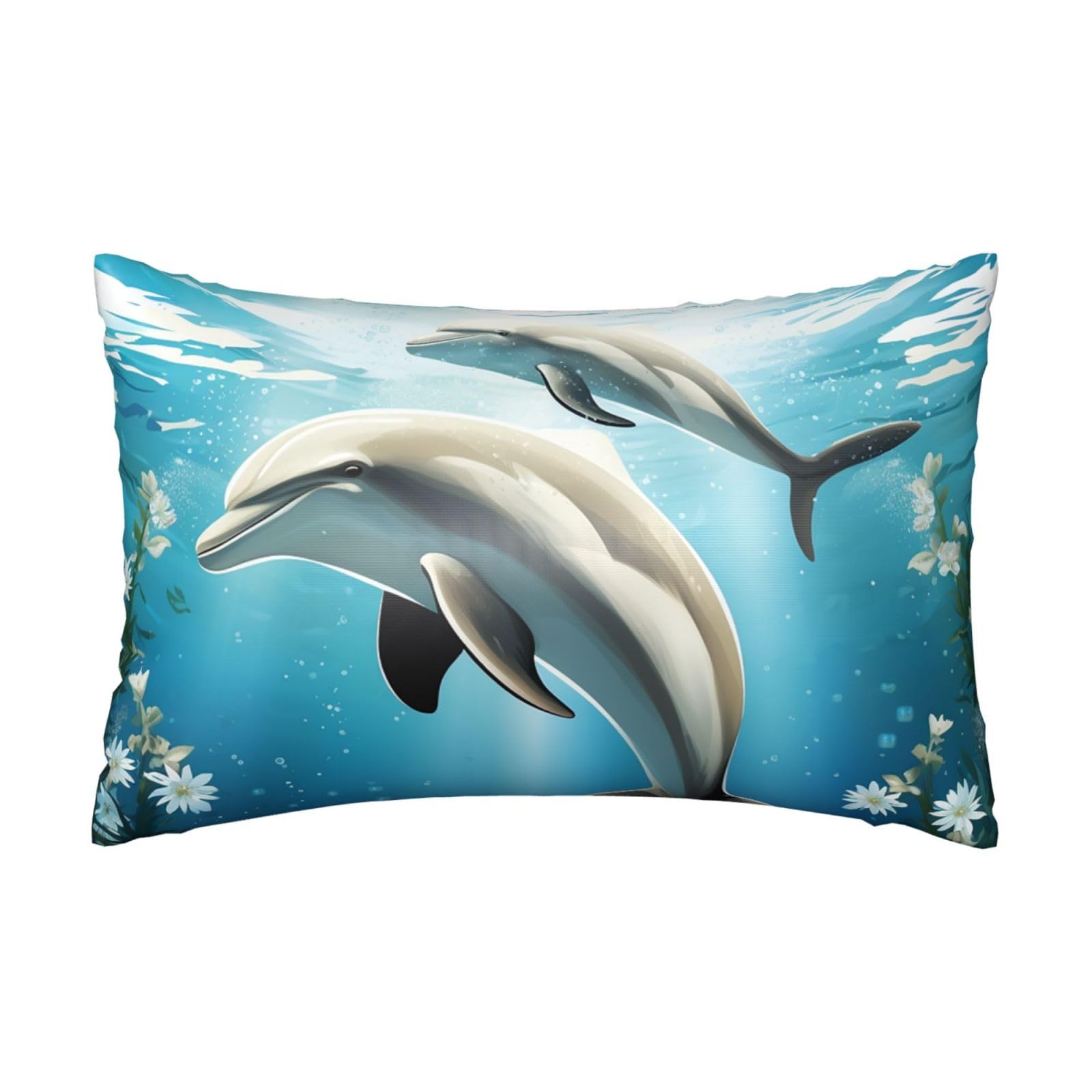 Satin Pillowcase for Hair and Skin, Kiss Dolphin Tale Pillow Case Queen Size 20x30 Inches, Cooling Silky Pillowcases with Zipper Ultra Smooth and Soft Pillow Cover for Sleeping