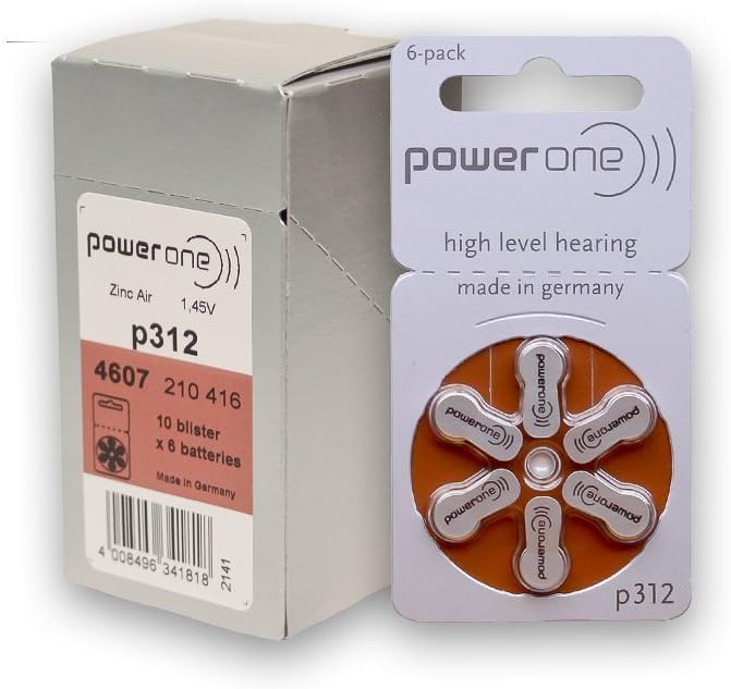 POWER ONE HEARING AID BATTERY SIZE 312 -PACK OF 6BATTERIES
