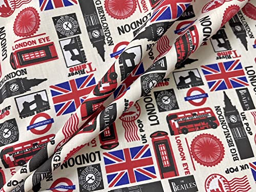 Premium 45-Inch London-Themed Cotton Fabric Featuring Big Ben, British Bus, and Iconic UK Landmarks for Creative DIY Projects and Home Decor 7 Premium 45-Inch London-Themed Cotton Fabric Featuring Big Ben, British Bus, and Iconic UK Landmarks for Creative DIY Projects and Home Decor - Image 6