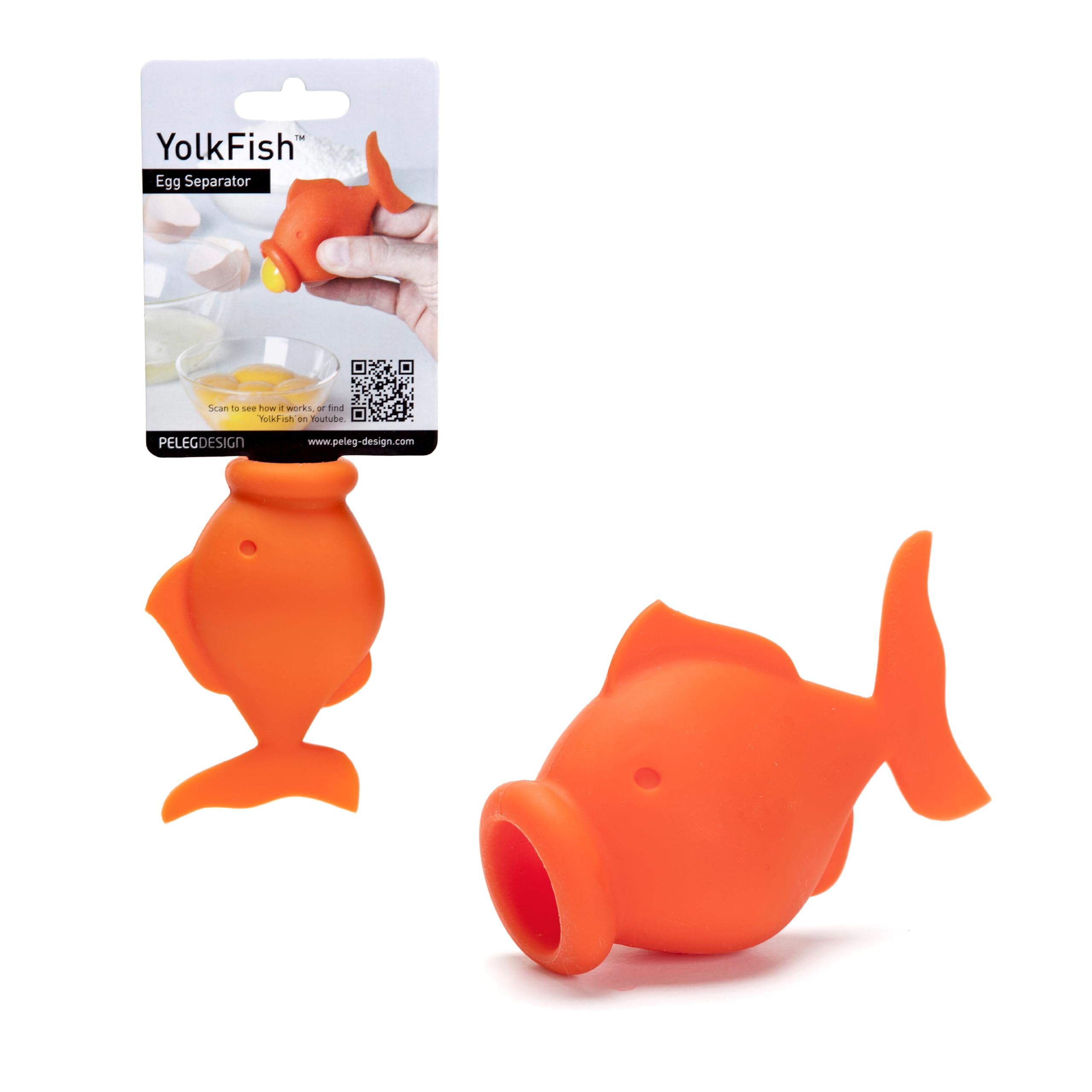 Peleg Design YolkFish – Separador de Huevos Pez, Separador Práctico de Yemas y Claras de Silicona | Herramienta de Cocina | Regalo Navidad Cumpleaños