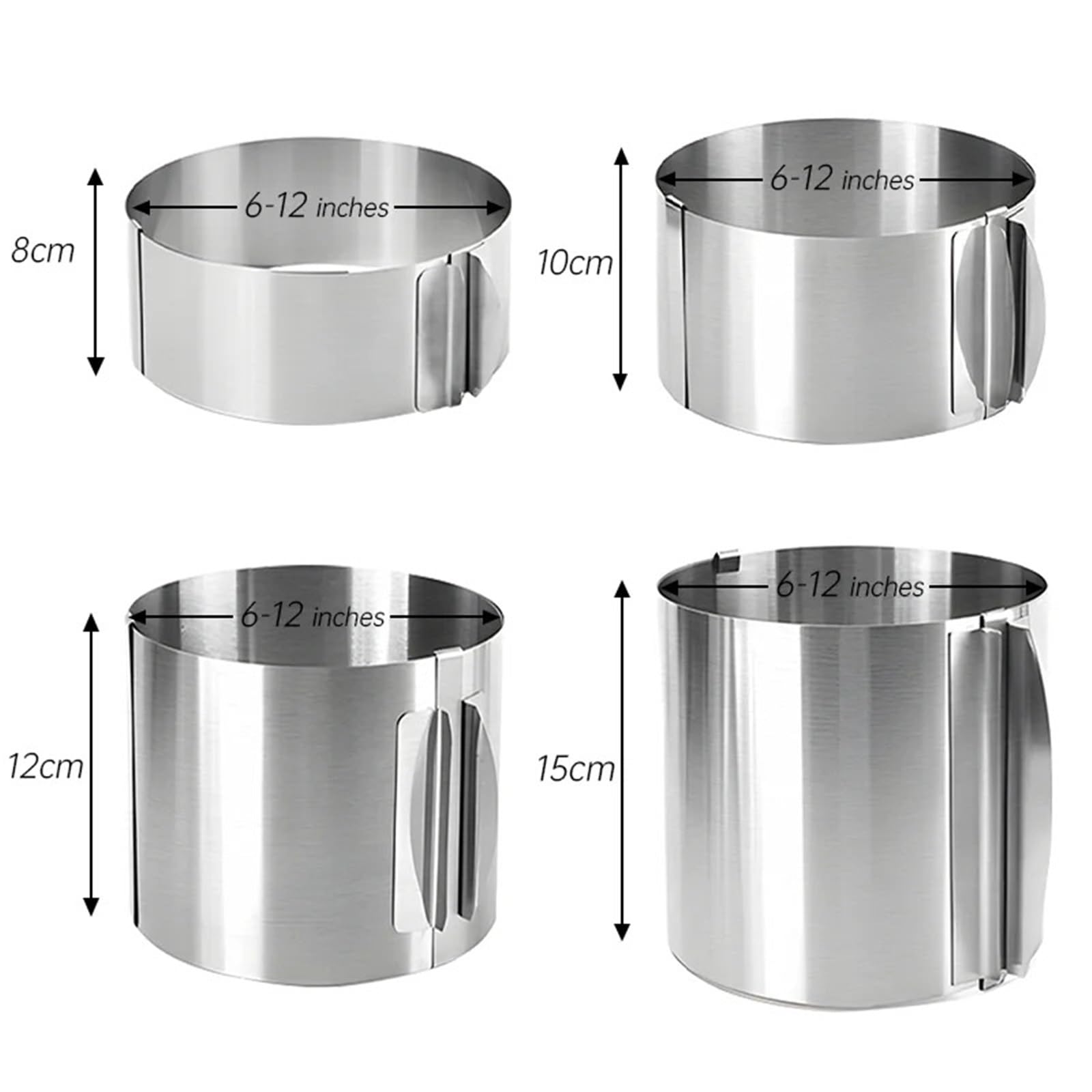 Anillo Para Tartas Anillo telescópico for Mousse de acero inoxidable, molde redondo ajustable for pastel, herramientas de decoración de postres de cocina, 2 uds.(12cm)