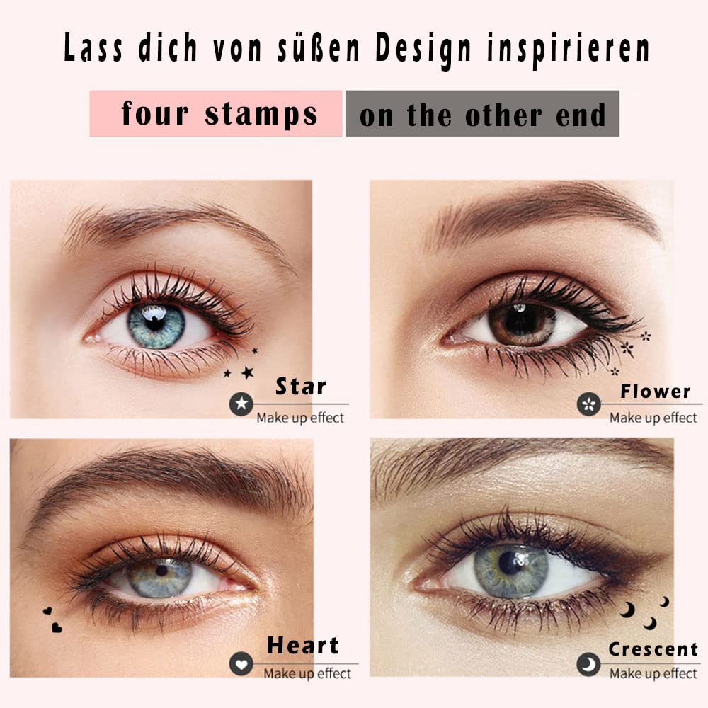 Znaczka twarzy i eyeliner zestaw, 4 sztuki czarny kształt znaczki i podkładki do oczu, podwójne zakończone 2-w-1 długopis do makijażu oczu