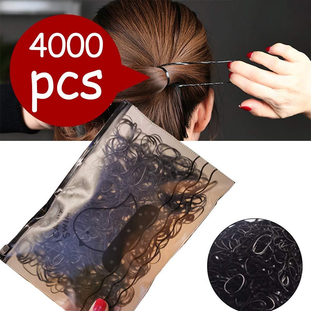 4000Pcs Mini Rubber Bands,KTOMO Non-slip Hair Ties Soft Elastic Bands for Kid Girls Braiding Hair Wedding Hairstyle(Black)