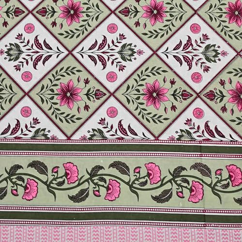 Image of 100% Cotton Single Bedsheet with 1 Pillow Cover | 240 TC Pure Cotton Flat Bed Sheet | Traditional Jaipuri Printed Bedding Set | Soft & Breathable | 60 x 90 Inch (Rangmahal Single 56)