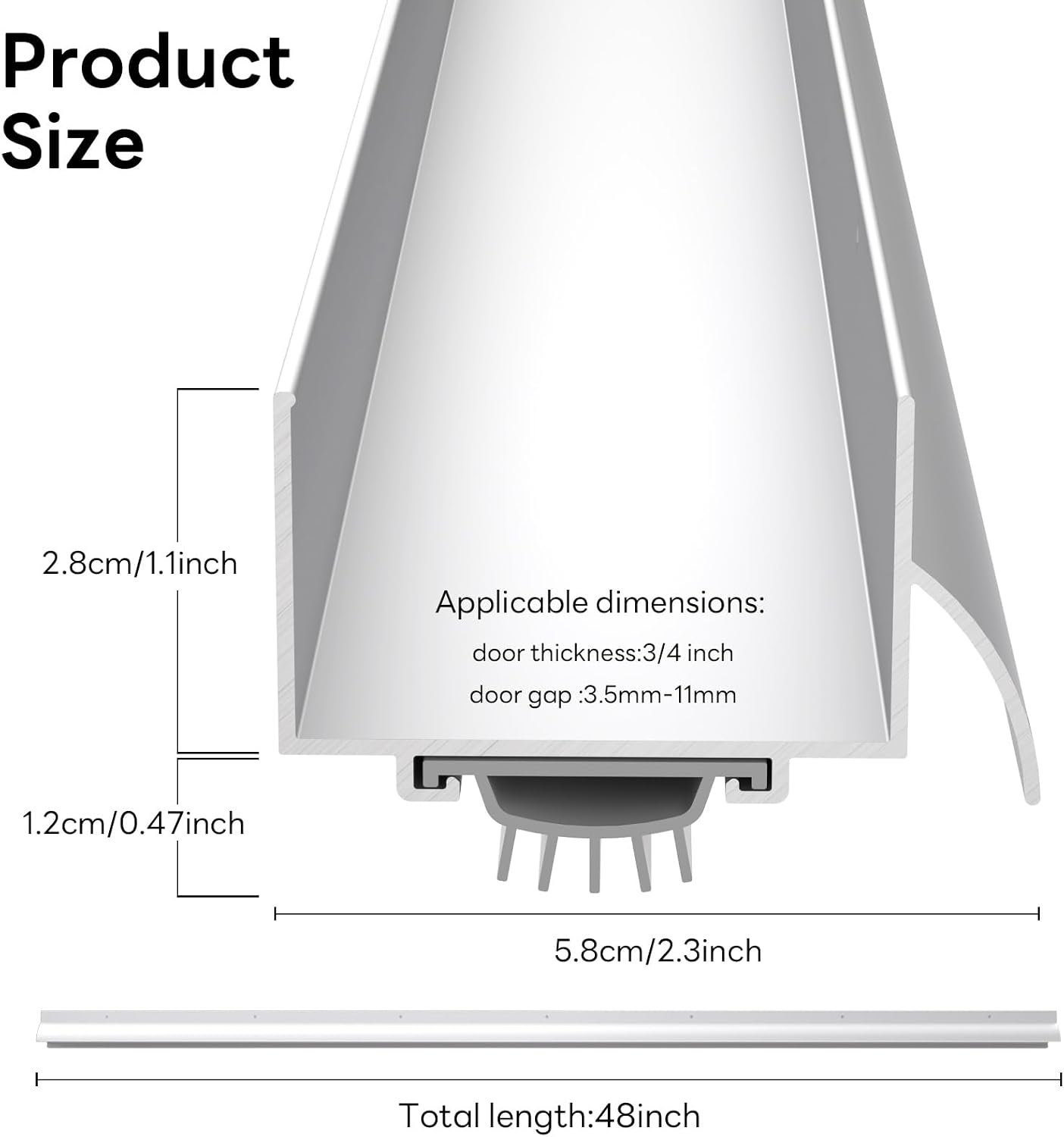 1-3/4" x 48" U Shaped Door Bottom Sweep with Drip Cap, Aluminum Weather Stripping Seal, Metal Screw-on Under Door Seal for Exterior Doors (Silver, 1 Pack)