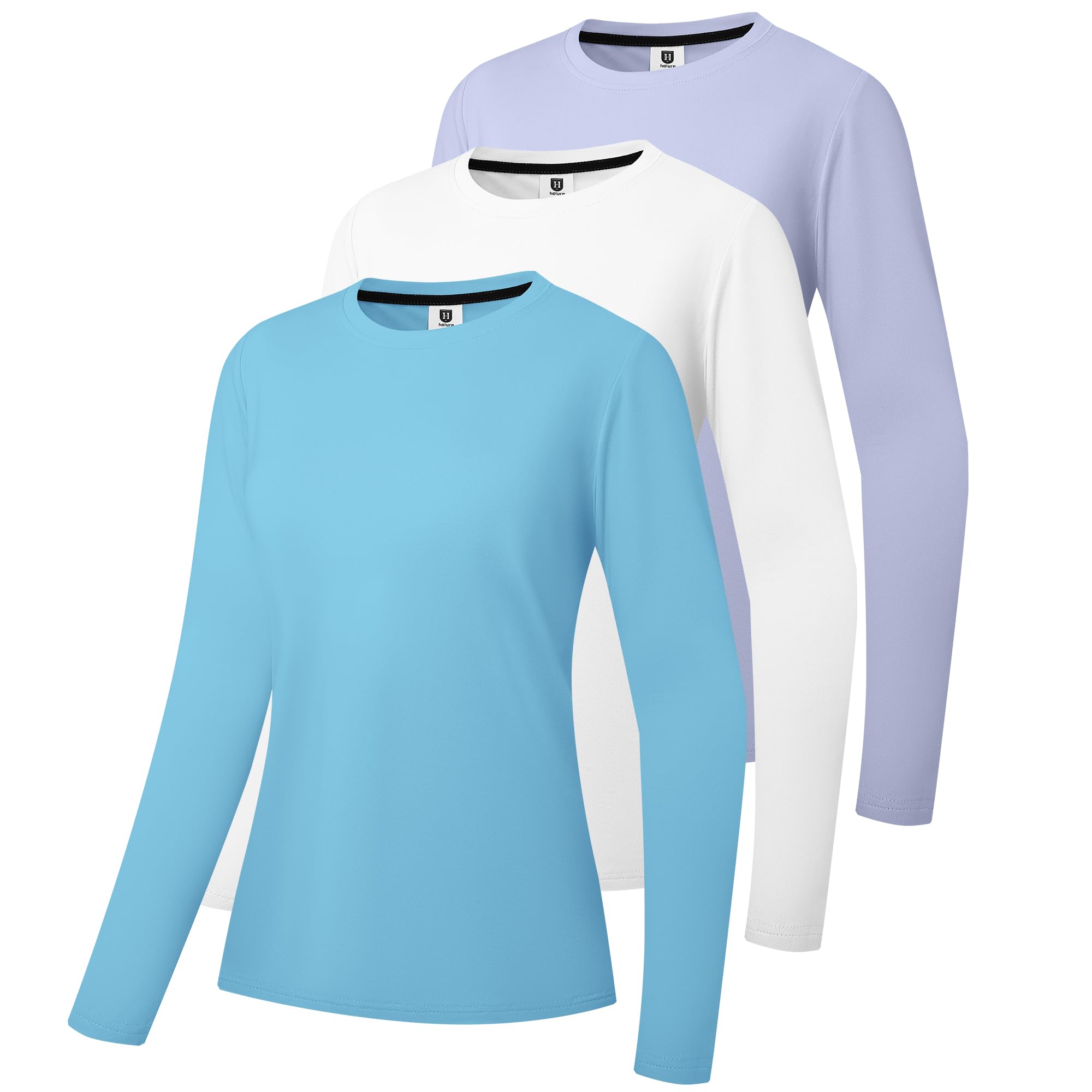 3er Pack oder 5er Pack Damen Baumwolle Langarm T-Shirts Rundhalsshirt Classic-Fit Hemd Weiche Atmungsaktive Casual Tee Mode Basic Tops