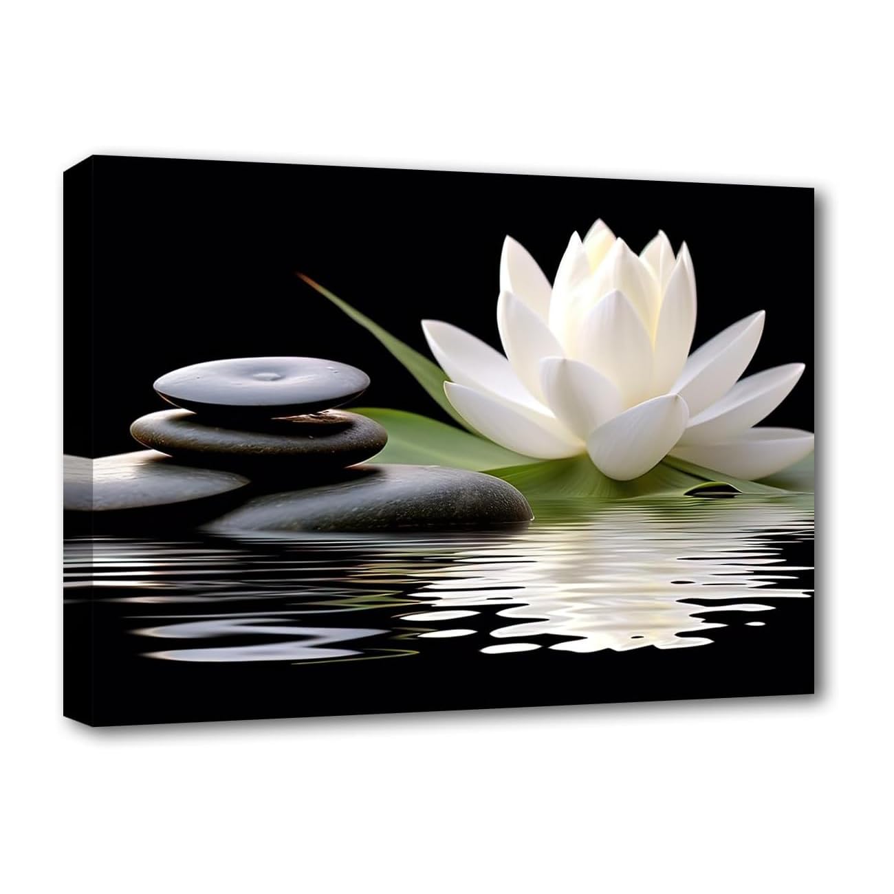 Amazon.com: LZIMU Zen Canvas Wall Art White Lotus and Black Zen Stones ...