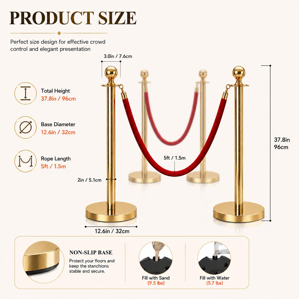 Set di 6 montanti dorati e corde di velluto, barriere di controllo della folla in acciaio inossidabile, corde e pali per tappeti rossi di alta qualità, forniture per feste di apertura, balli