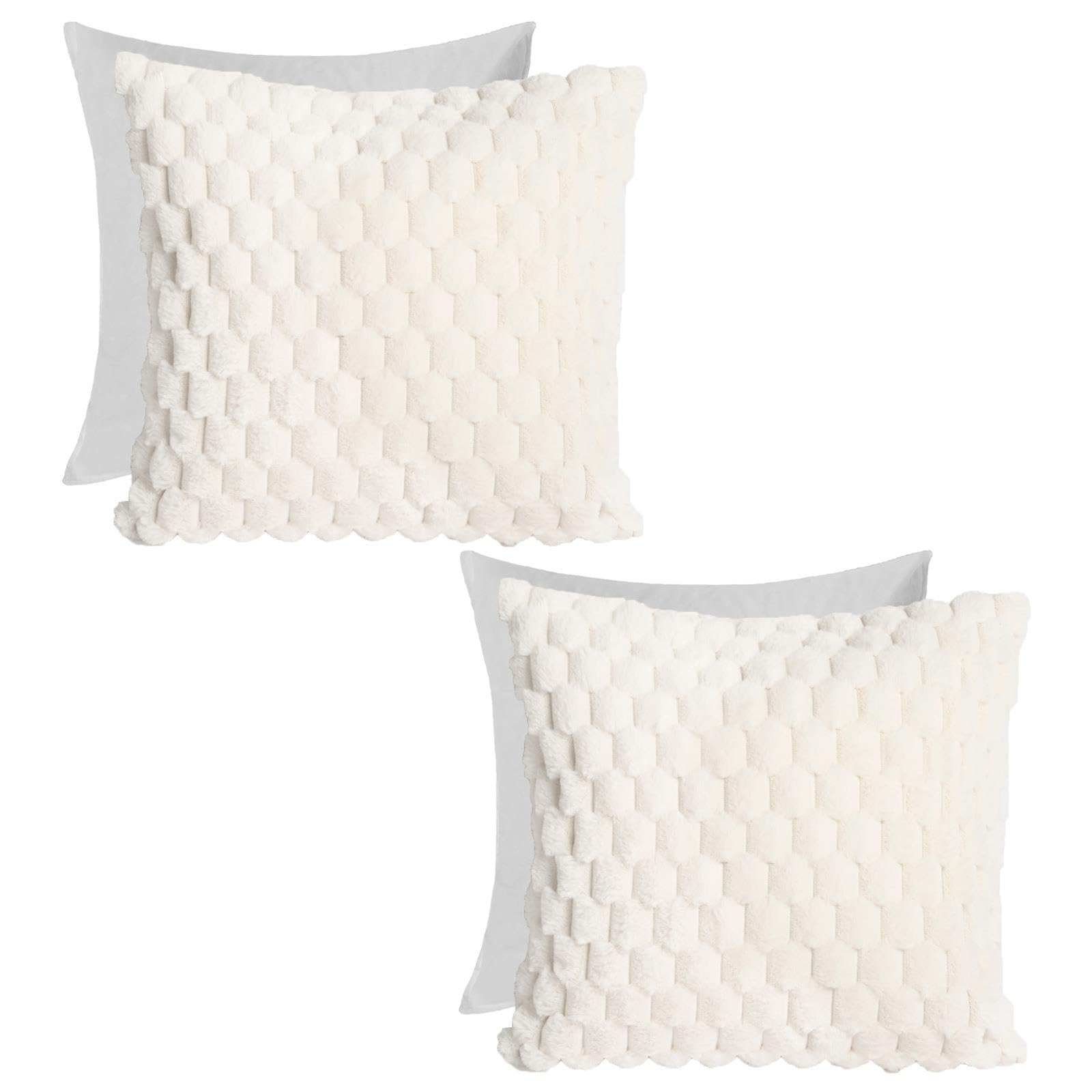 Ohs Cream Waffle Sofa Cushion Covers Faux Fur, Filled Cushions With Covers Included Scatter Cushions Pads 45 X 45 Throw Pillows Living Room Soft Comfy Cushions, Pack Of 2