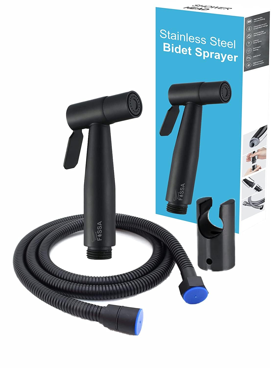 Fossa Hand Held Bidet Sprayer Premium Stainless Steel Sprayer - Health Faucet for Toilet, with SS 1 Mtr Hose Pipe (Black) (B0CGVF3MGR) Amazon Price History, Amazon Price Tracker