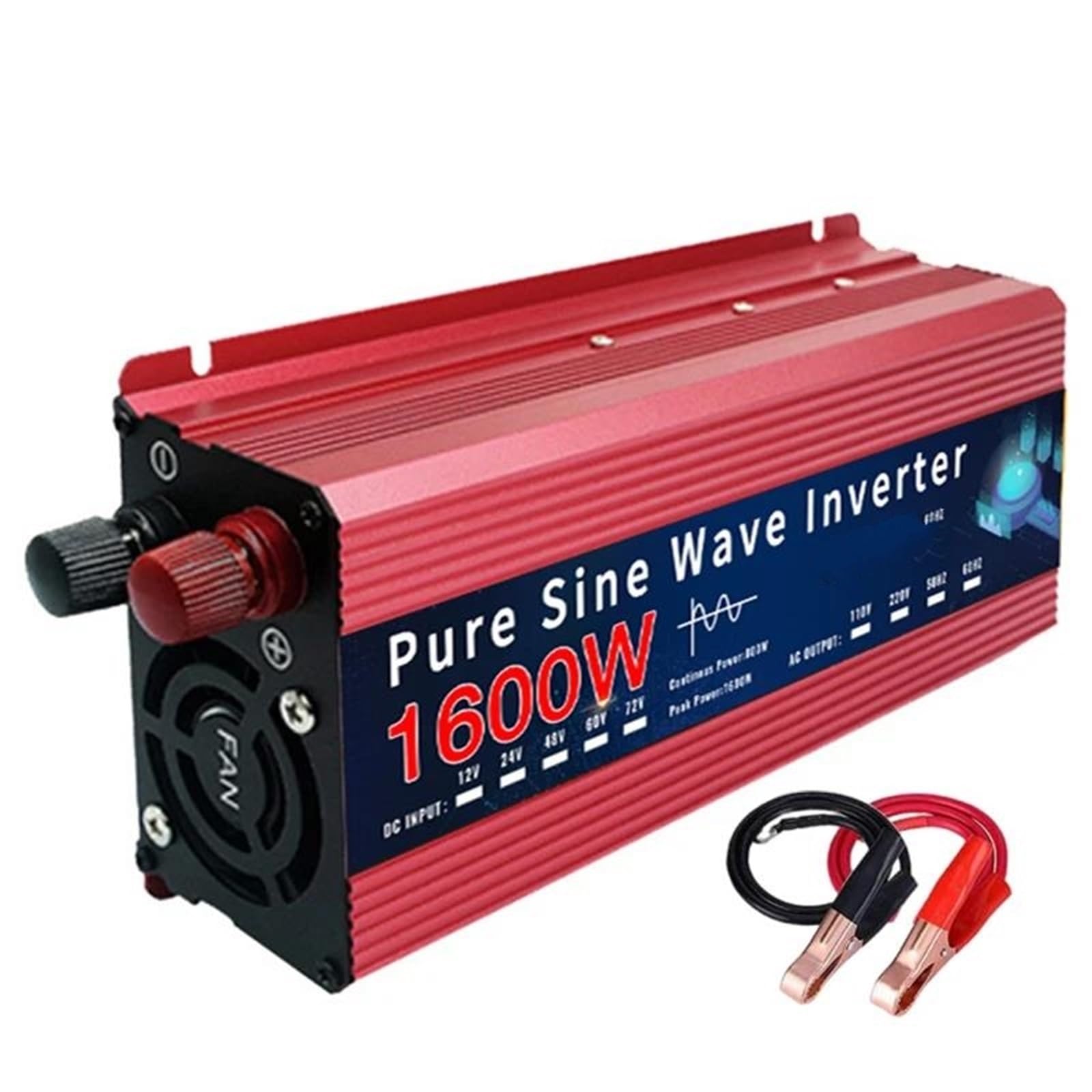 Falownik, falownik 12 V/24 V do 110 V/220 V, falownik sinusoidalny 12 V, 220 V, 1000 W, 1600 W, przenośny konwerter samochodowy DC na AC, falownik samochodowy, ładowarka samochodow
