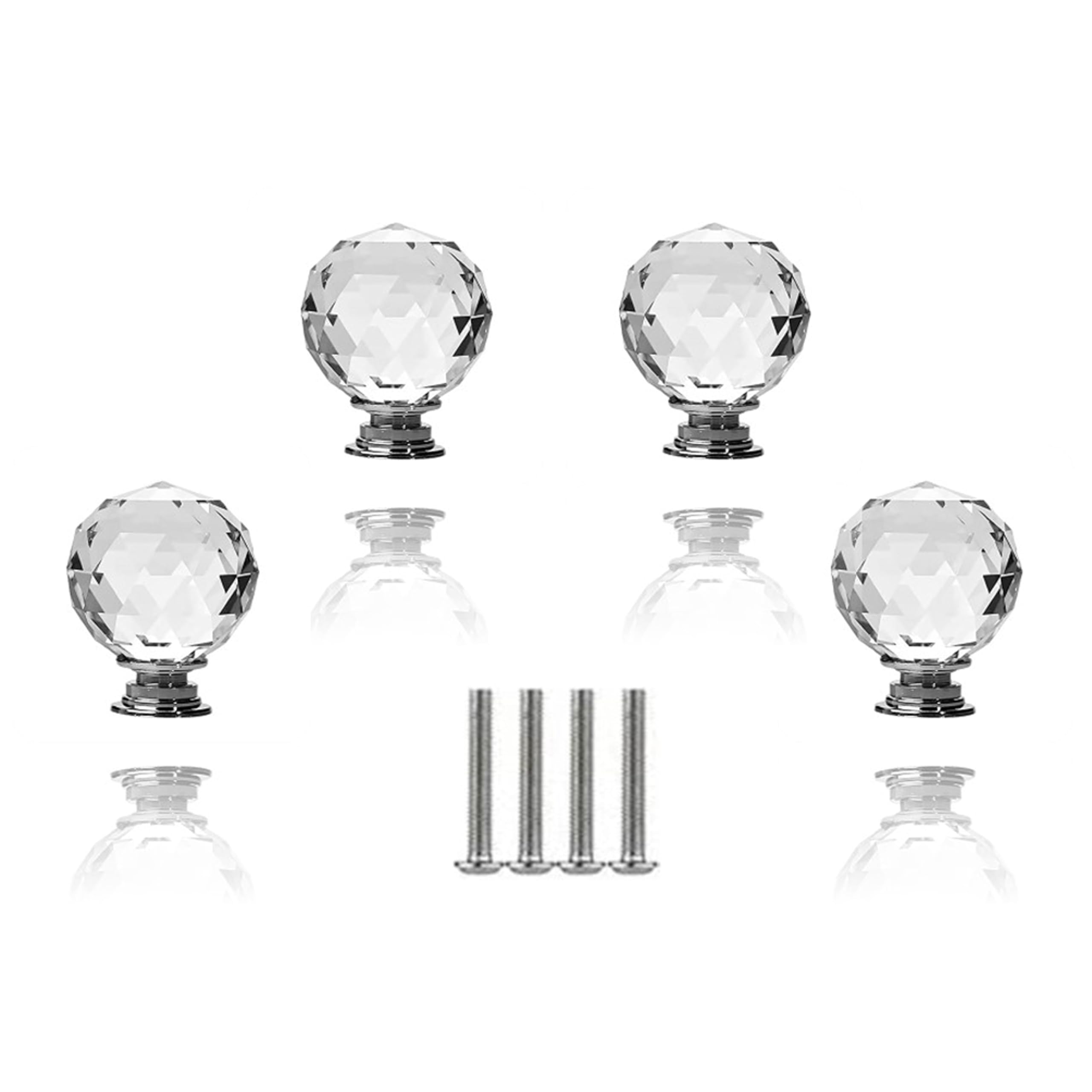 J P Hardware Clear Glass Crystal Cabinet Knobs/Wardrobe Door Knobs/Cupboard Drawer Pull Handle/Glass Dresser Knobs (Pack of 4_40mm) (Crystal Glass Chrome)-image-29