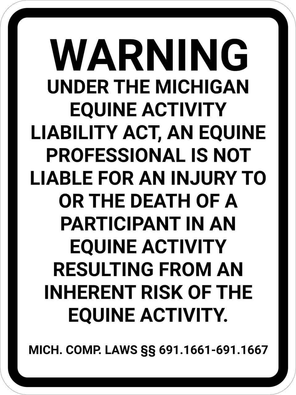 peiyeety Michigan Equine Activity Liability Act Warning Vintage Metal Tin Sign Wall Art for Stable Equestrian Area Home Legal Safety Retro Rustic Plaque 6x8 Inch