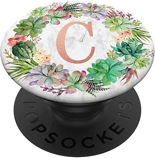 Cactus Succulent, Rose Pink Letter C Initial Monogram PopSockets PopGrip: Swappable Grip for Phones & Tablets