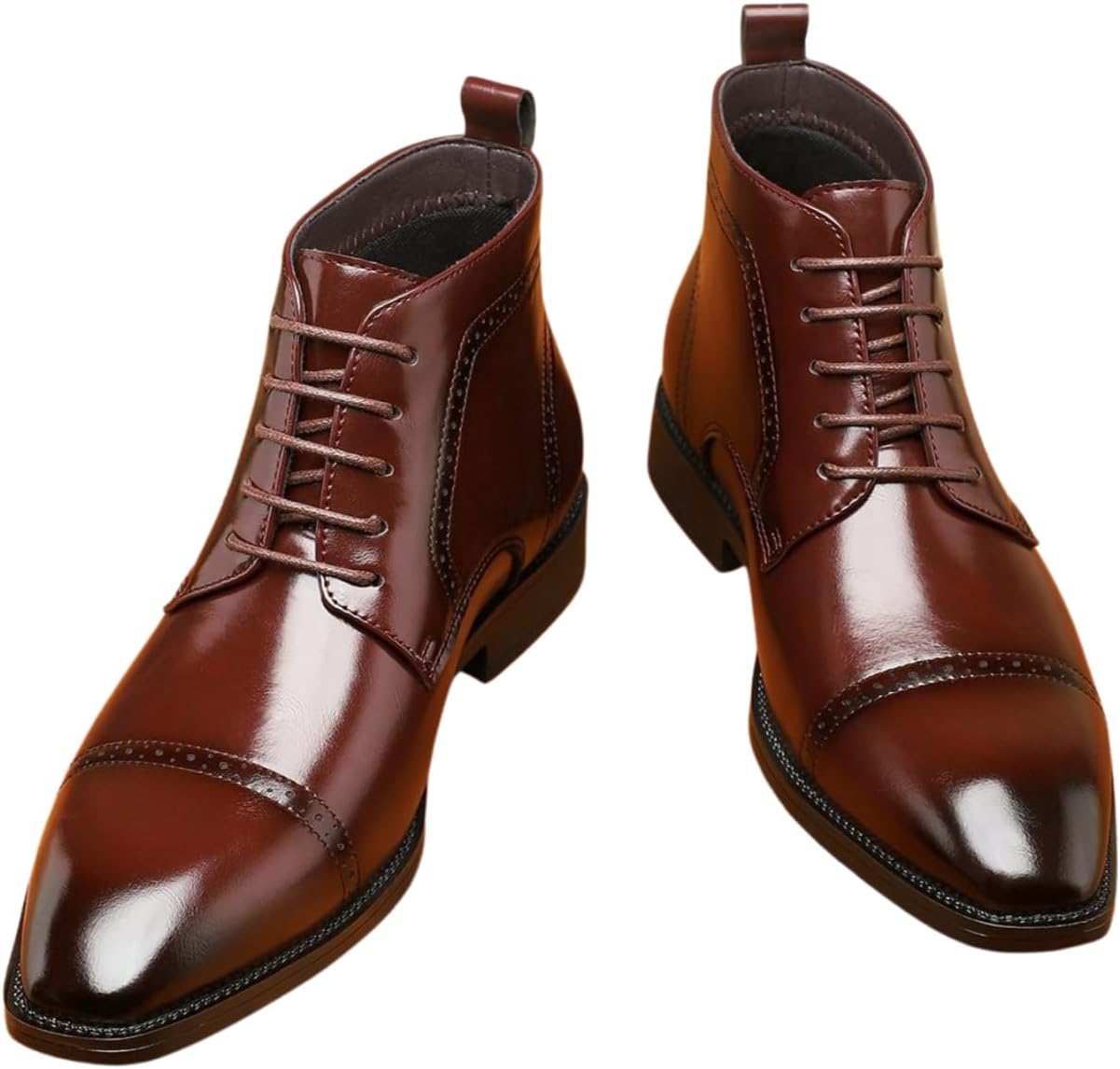 Santimon Men's Dress Oxford Boots - Glossy Cap-Toe Style