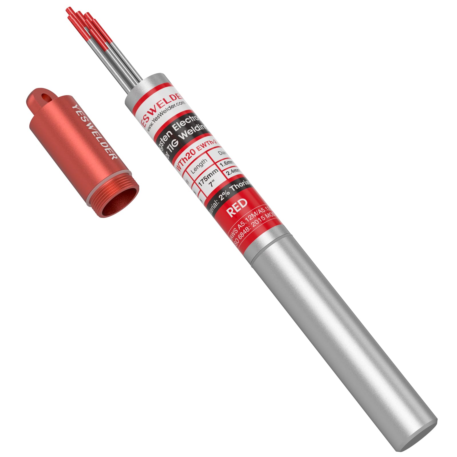 YESWELDER TIG Welding Tungsten Electrode 2% Thoriated 5pk 1/16" & 5pk 3/32" by 7" Assorted-size (Red, EWTh-2)