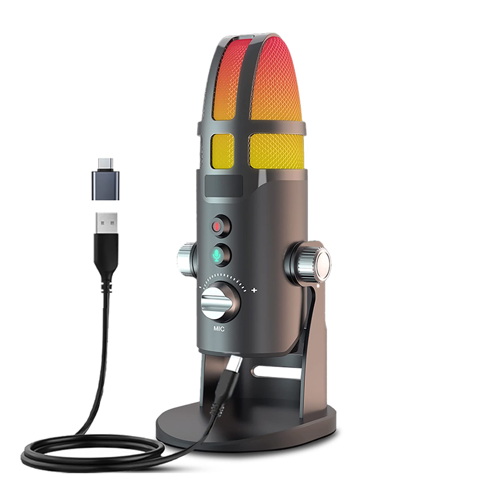 Microfono a Condensatore USB, Microfono Da Gioco Colorato RGB Scheda Audio Integrata E Funzione Di Registrazione, 6 Modalità Audio, Regolazione a 360°, Facile Da Usare