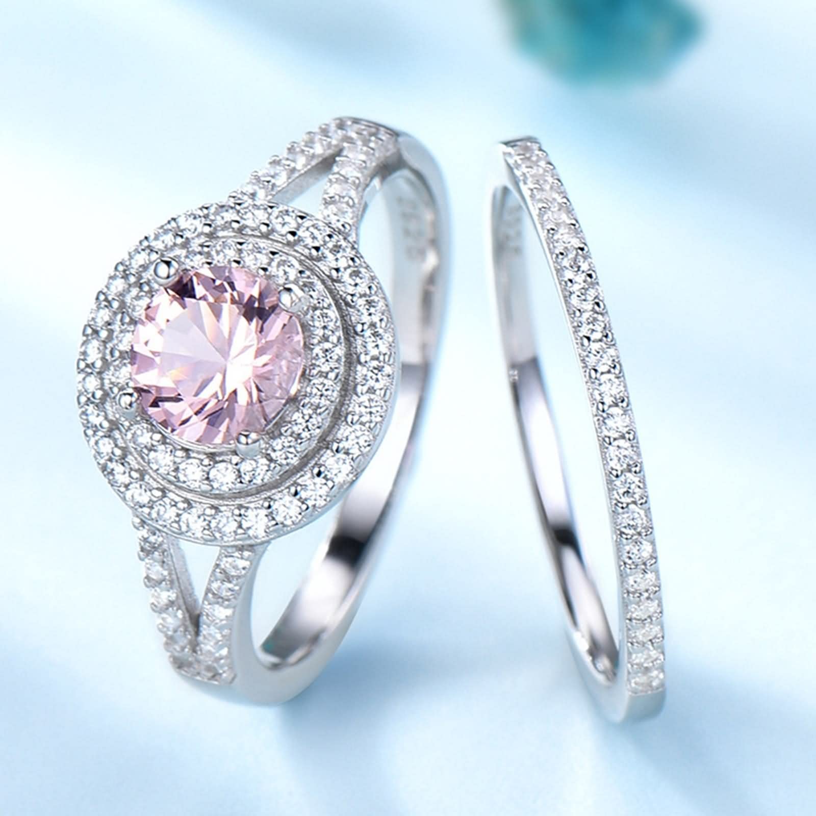 Ästhetische Ringe für Damen, Verlobungsringe aus Sterlingsilber, Stapelring, V-Form, Doppelkreis, runder Zirkonia