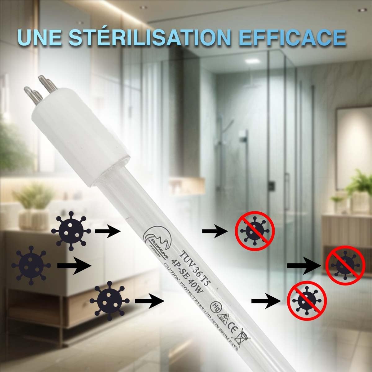 Desineo Lampe UVC 25W Germicide TUV 25W 4P SE PUREWAWE pour UV potabilisation Bassin