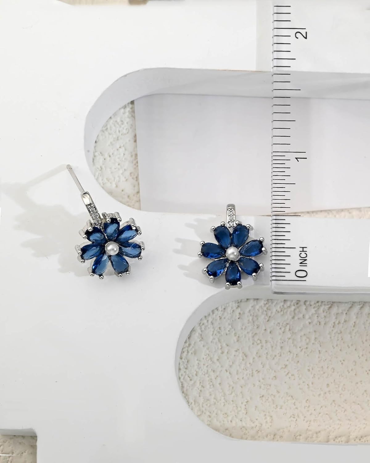 Vintage Silver Flower Birthstone Earrings - Hypoallergenic Dangle Drop Floral Earrings with Pearl, Trendy Birthstone Crystal Jewelry Gift for Women - Image 6