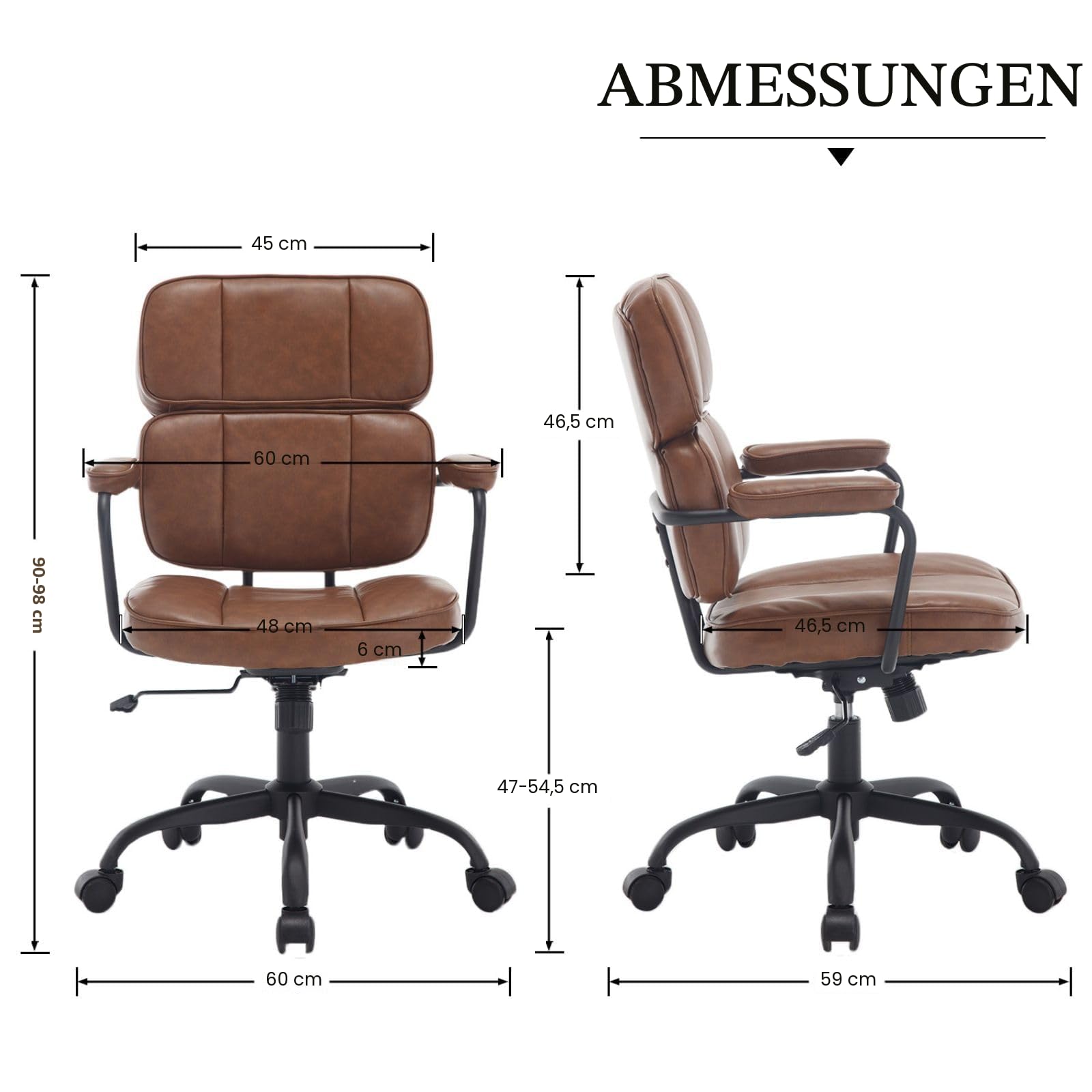 chairus Schreibtischstuhl Bürostuhl Ergonomisch PU Leder, Drehstuhl Braun | 360° Computerstuhl mit Armlehnen, Bürosessel Höhenverstellbarer für Arbeitszimmer Homeoffice Büro Wohnzimmer Schlafzimmer