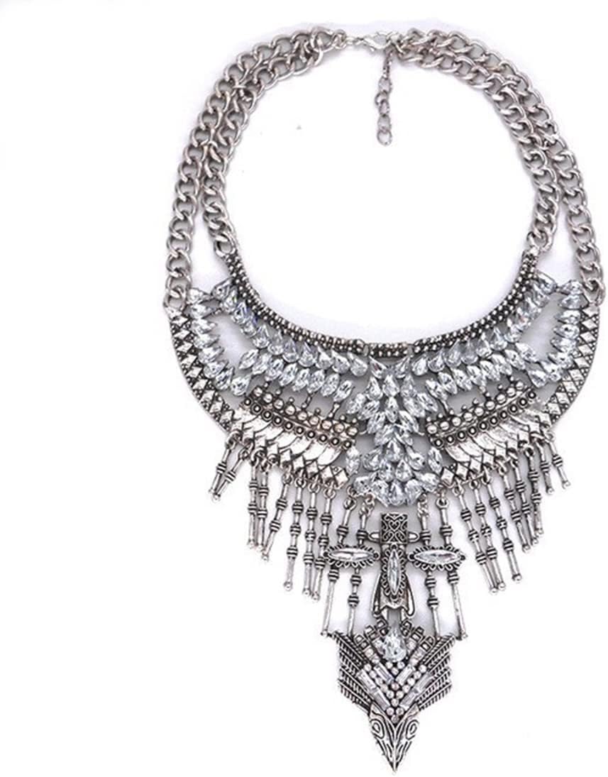CCBFY Silver Long Tassel Chunky Boho Coin Statement Necklace for Women - Hypoallergenic Cubic Zirconia Jewelry