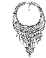 CCBFY Silver Long Tassel Chunky Boho Coin Statement Necklace for Women - Hypoallergenic Cubic Zirconia Jewelry