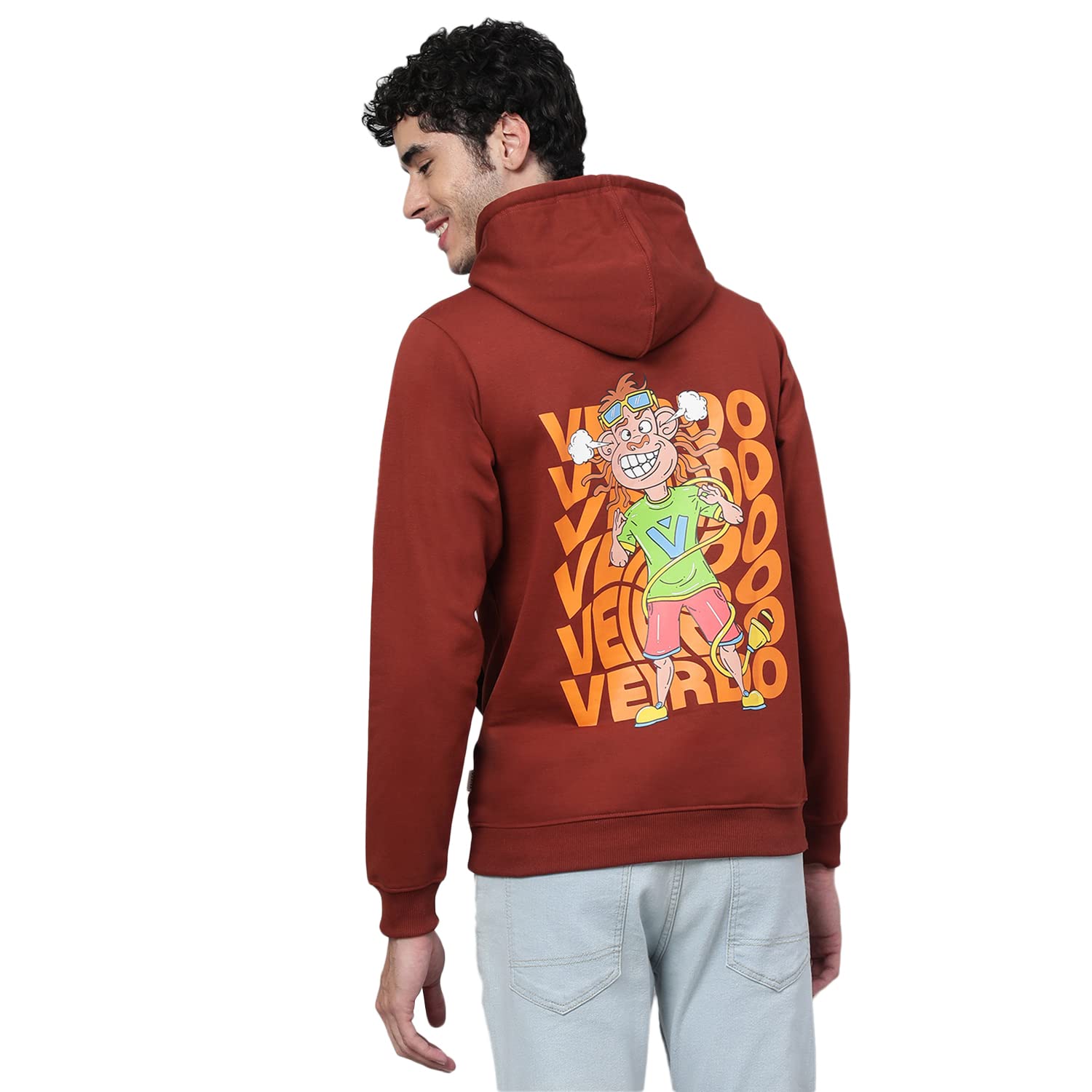 Veirdo® Bawełniany polar regularny krój bluza z kapturem pełne rękawy stylowa najnowsza rdza grafika nadruk bluza zimowa odzież dla mężczyzn/chłopców