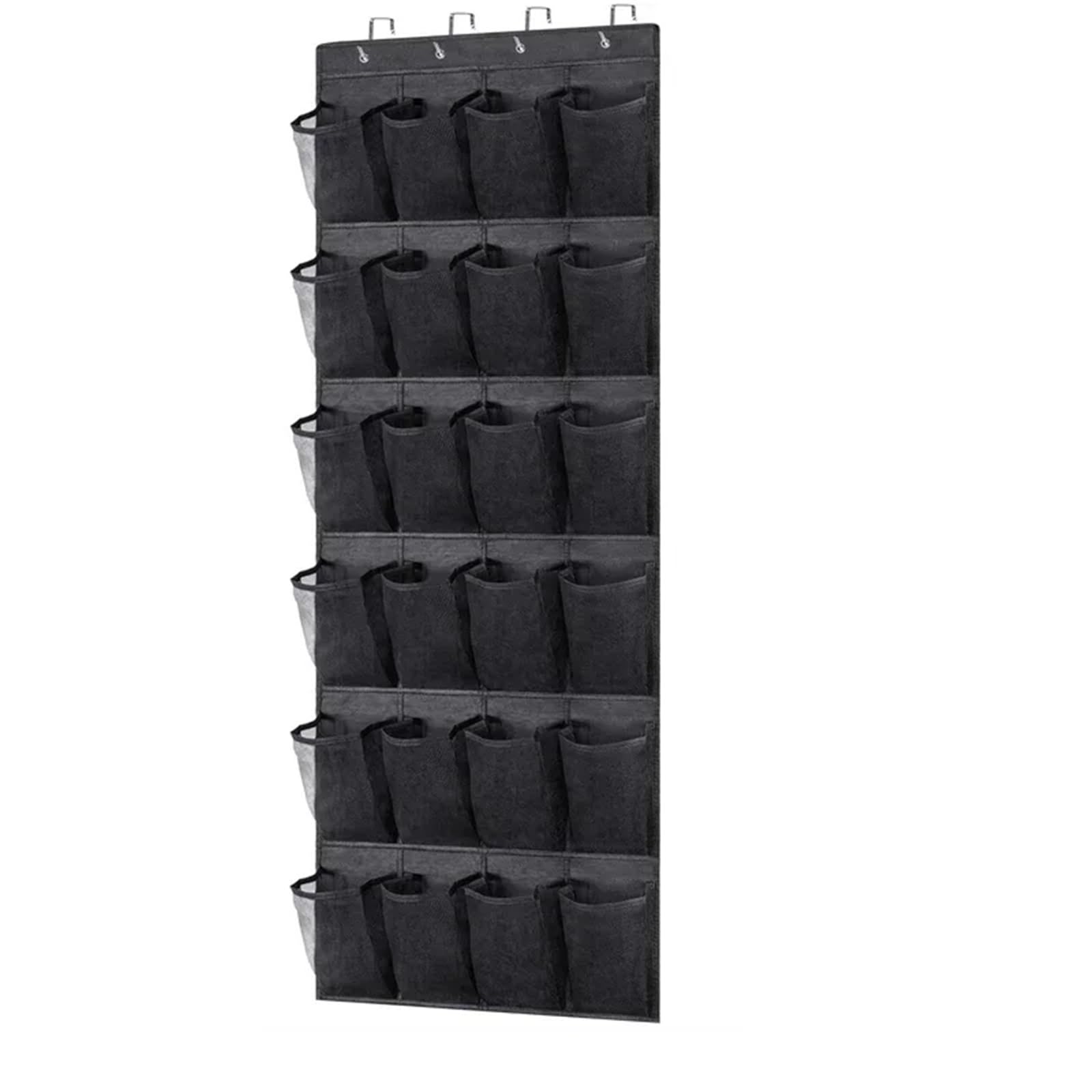Schuhregal Wandmontage Wandmontierter Schuh-Organizer mit 24 Fächern, Stofftasche, Netzfach, transparent, for Aufhängen über der Tür(Black)