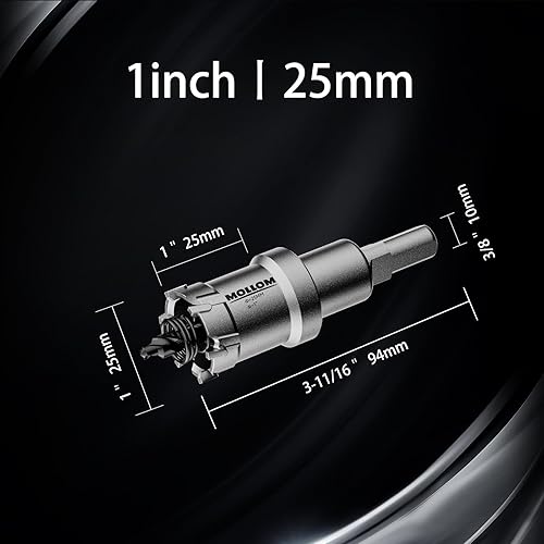 Miniatura 144 de Mollom Sierra perforadora de carburo resistente (2-1/2 pulgadas 2.520 in) con 2 brocas piloto, corte de agujeros de acero inoxidable, acero suave