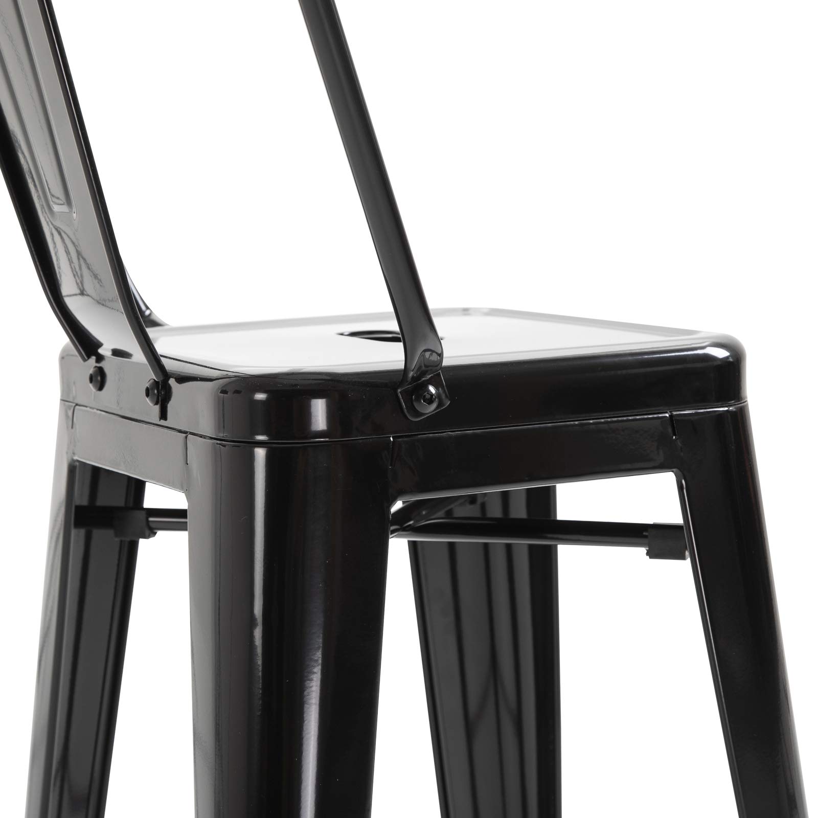 HOMCOM Lot de 4 tabourets de Bar Empilable Chaise de Bar Industriel avec Dossier Repose-Pied Hauteur d'Assise 76 cm métal Noir