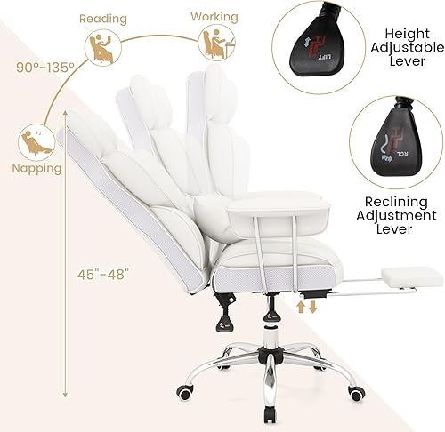 Miniatura 5 de COSTWAY Silla de oficina grande y alta de 400 libras, silla de escritorio ejecutiva de piel sintética con reposapiés retráctil, función reclinable,