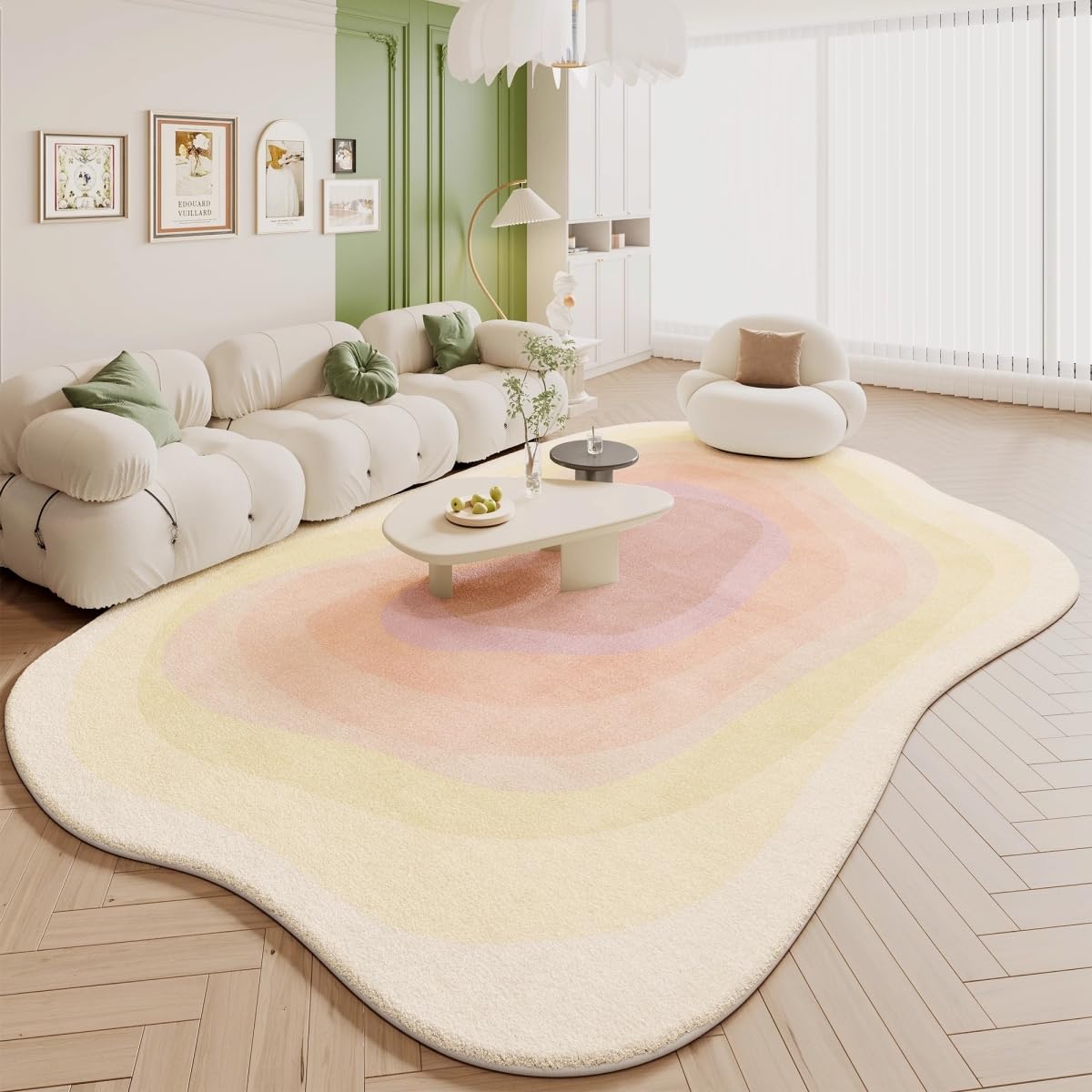 Amazon.com: Pastel Yellow Cream Pink Irregular Area Rug 2x3 Modern