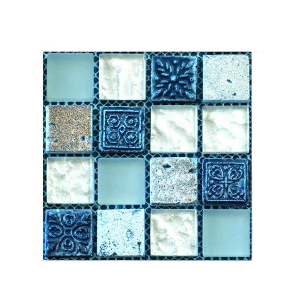 Stick On Tiles 10/20pcs DIY Kitchen Bathroom Stickers Waterproof Self Adhesive 3D Tile Pads Wall Mosaic Decal Decor(Blue,20PCS)
