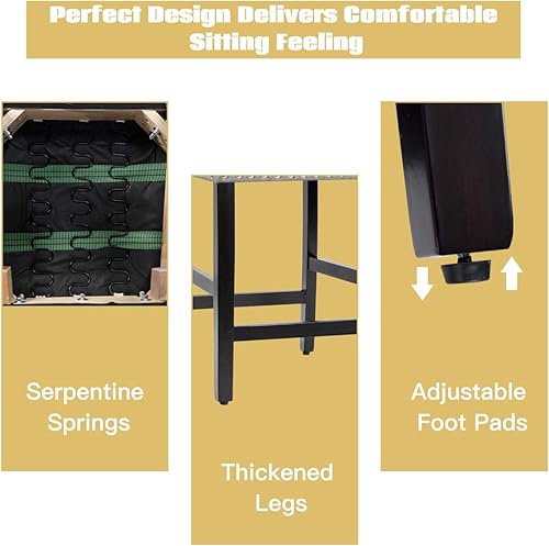 Miniatura 9 de COSTWAY Juego de 2 taburetes de bar tapizados con patas de madera de goma tela de lino transpirable esponja de alta resistencia asiento acolchado