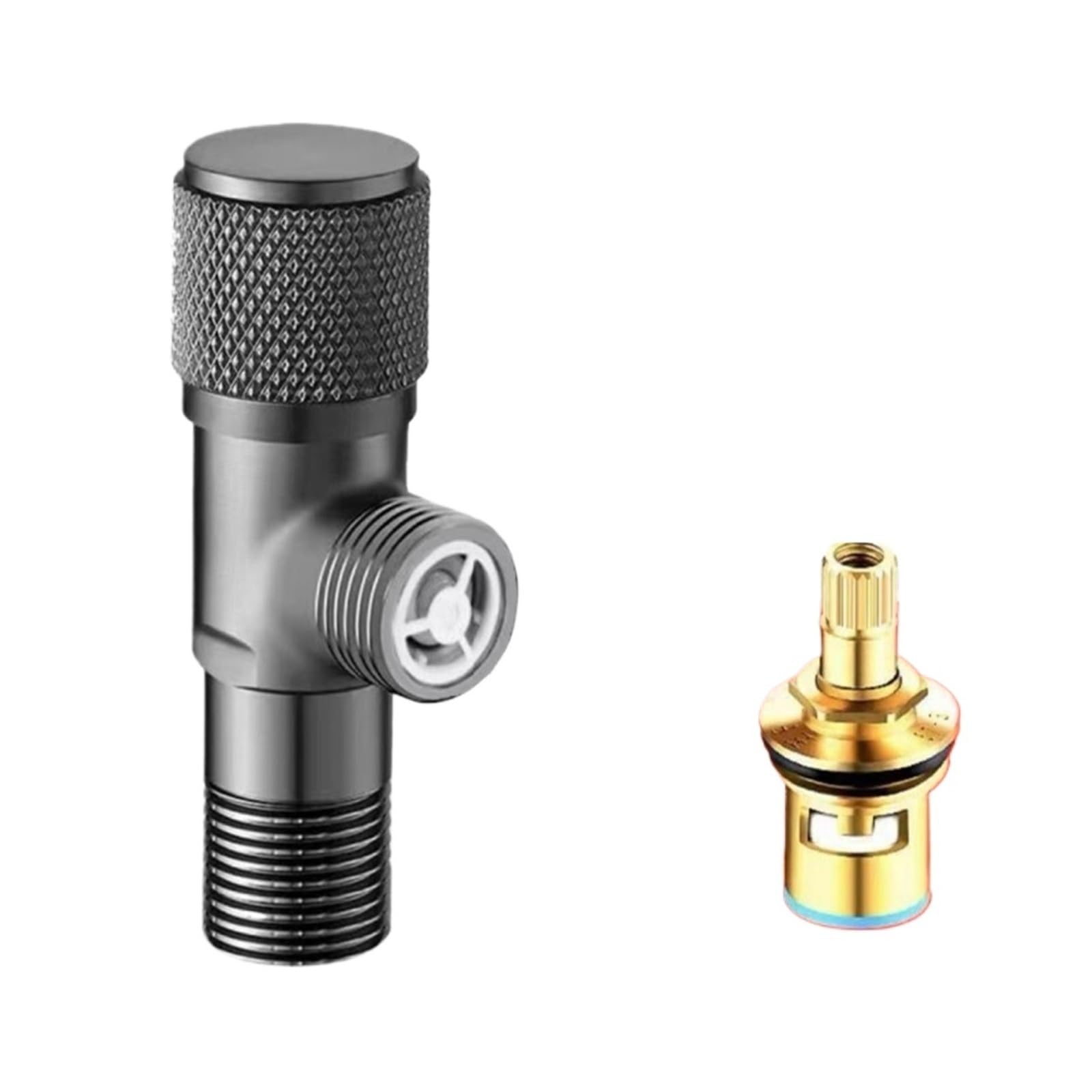 Angle Valve Brass Angle Valve Inlet Bathroom Outlet G1/2 Wash Basin Sink Diverter Kitchen Water Stop Faucets for Warmer System(Grey Valve 1)