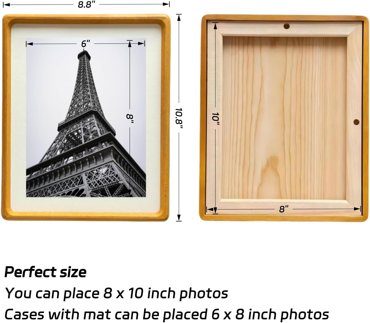 8x10 Picture Frame Wood With 6x8 Mat,Natural Solid Teak 8 by 10 Picture Frame For Wall or Tabletop Display