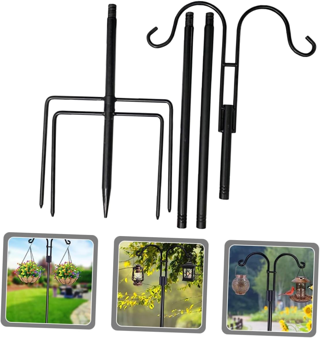 Multi-Functional Shepherd Hook for Hanging Plants and Solar Lamps Metal Outdoor Hanger for Garden Decoration Sturdy and Design for Bird Feeders and Lanterns