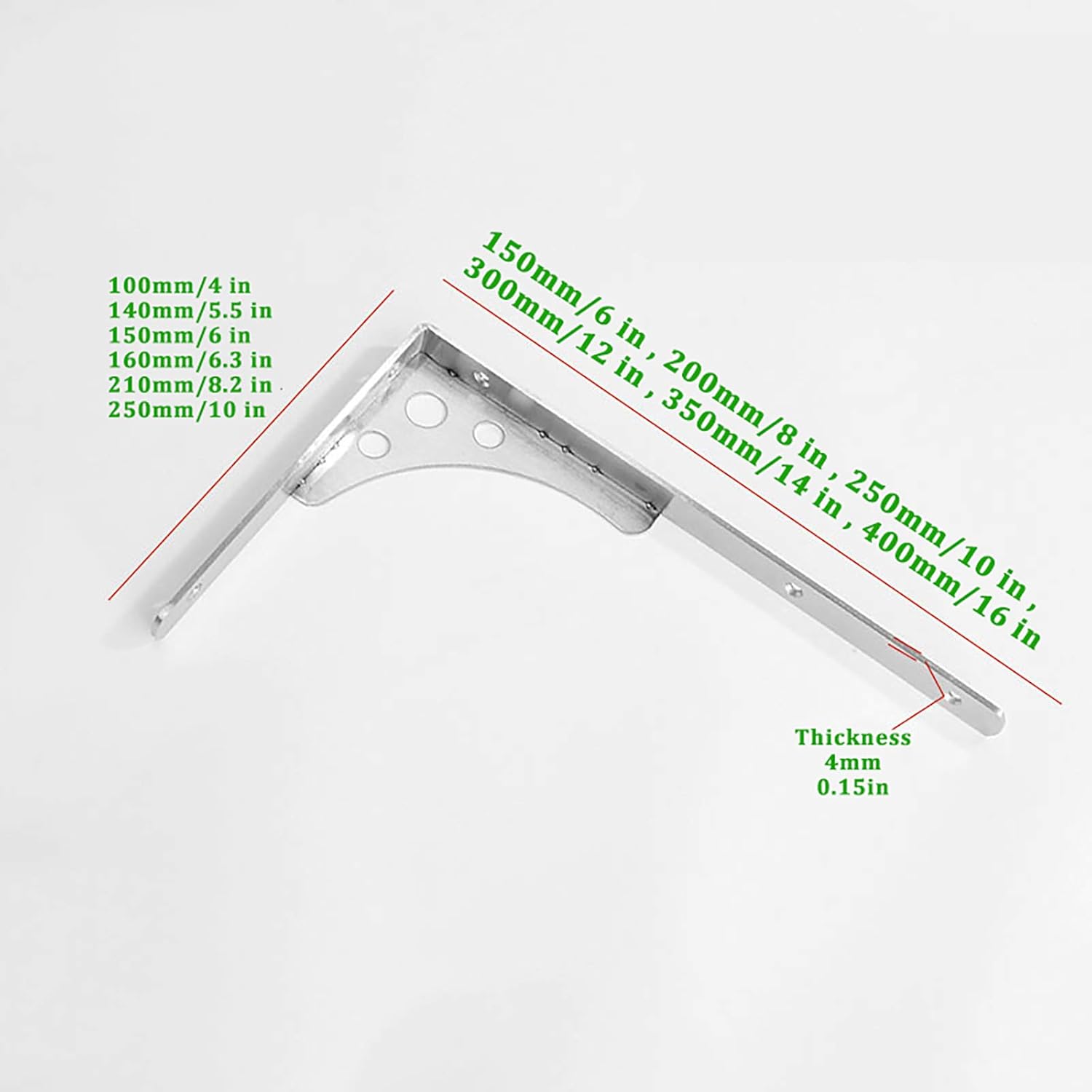 2pcs Shelf Bracket Heavy Duty, Stainless Steel Brackets Corner Brace Wall Floating Right Angle Brackets, Max Load 110lb, 2 Installation Methods, for Bathroom, Kitchen, Living Room,200mm/8 in