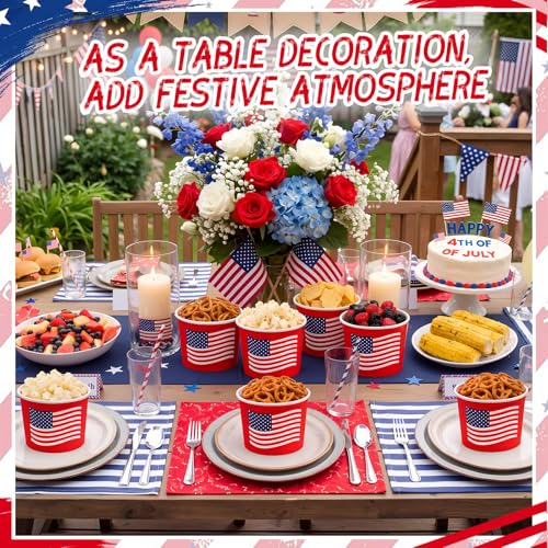 Image of Funnymoom 50 Pack 4th of July Ice Cream Cups Patriotic Party Supplies 9 oz American Flag Disposable Dessert Bowls Red White and Blue Paper Soup Bowls Snack Cups for 250th Aniversary Independence Day