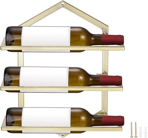 uxcell Estante de vino montado en la pared, soporte colgante de metal para botellas de vino con capacidad para 3 botellas, estante de almacenamiento