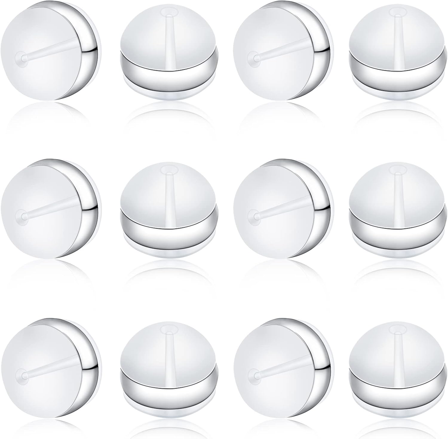 Rubber Earring Backs for Studs, KMEOSCH Hypoallergenic Soft Plastic Clear Silicone Secure Earring Backs for Posts Fish Hook Wire Earrings (12Pcs Gold)
