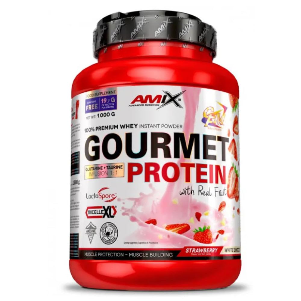 Amix - Gourmet Protein - Suplemento Alimenticio - Mejora del Rendimiento - Contiene Aminoácidos Bcaa - Glutamina en Polvo - Nutrición Deportiva - Sabor a Coco-Vainilla-Yogurt - Bote de 1 Kg