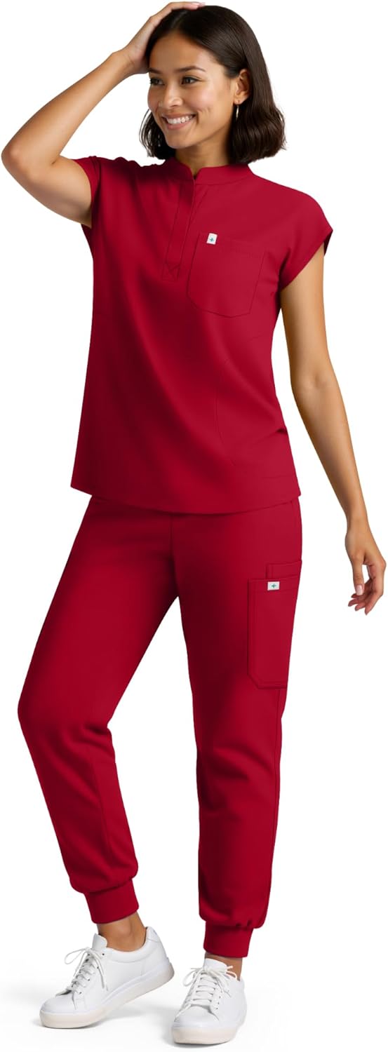 Scrubs for Women Set - Stretch Medical Uniform Scrubs - Slim Fit Top & Cargo Pant Scrubs Set with 11 Pockets Workwear - Image 9