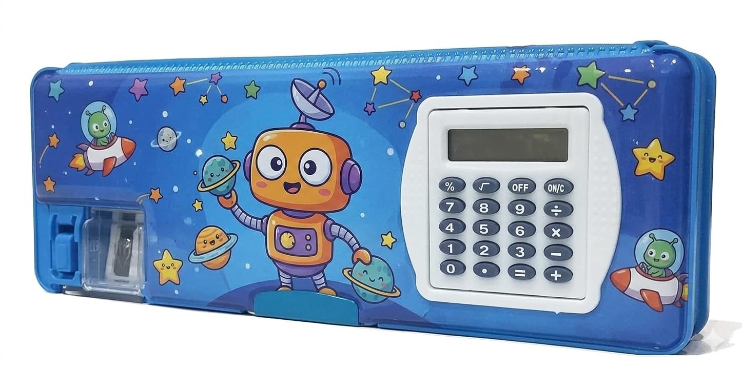 YBN Multipurpose Magnetic Pencil Box with Calculator & Dual Sharpener Geometry Box for Girls & Boys for School | Big Size Cartoon Printed Pencil Case for Kids Plastic --image-46