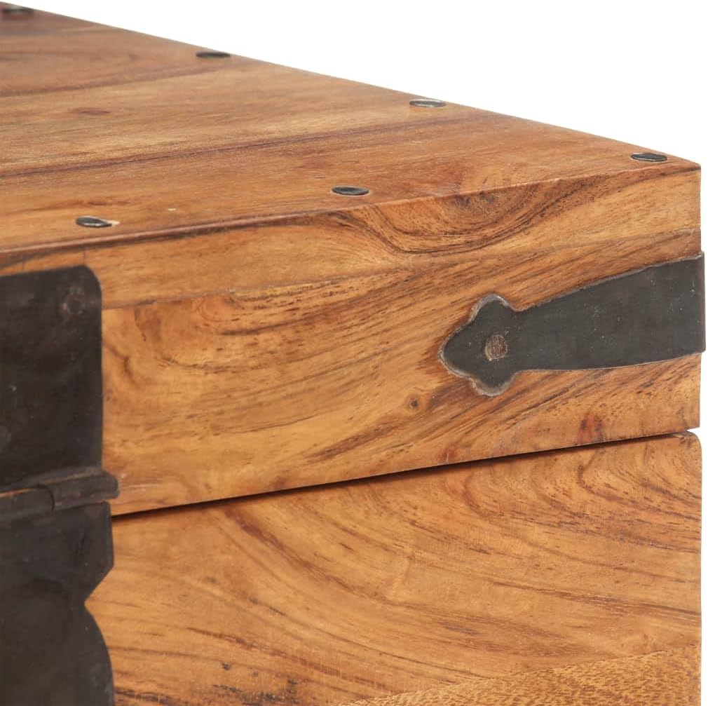 Minimalist Wood Grain Storage Trunk with Secure Locking System and Solid Acacia Wood Construction for Spacious Home Organization