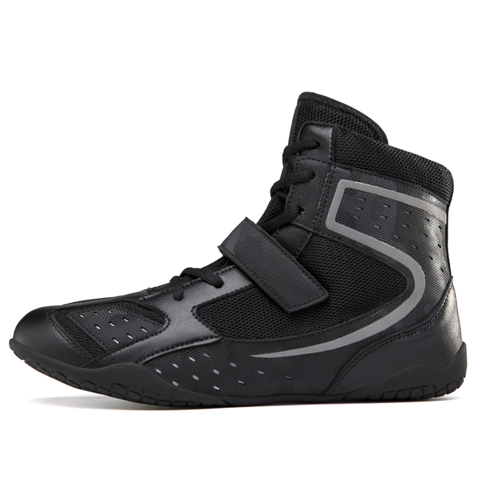 DAMANDO Frauen Boxstiefel, Atmungsaktive Gewichtheben Kickboxen Schuhe Leichte Casual High Top Wrestling Turnschuhe,Schwarz,39 EU