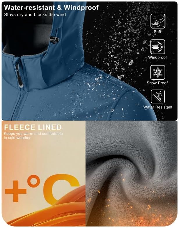 Pudolla Men's Softshell Jacket Fleece Lined Water Resistant Hooded Winter Coats for Men Outdoor Work Hiking with Pockets - Image 5
